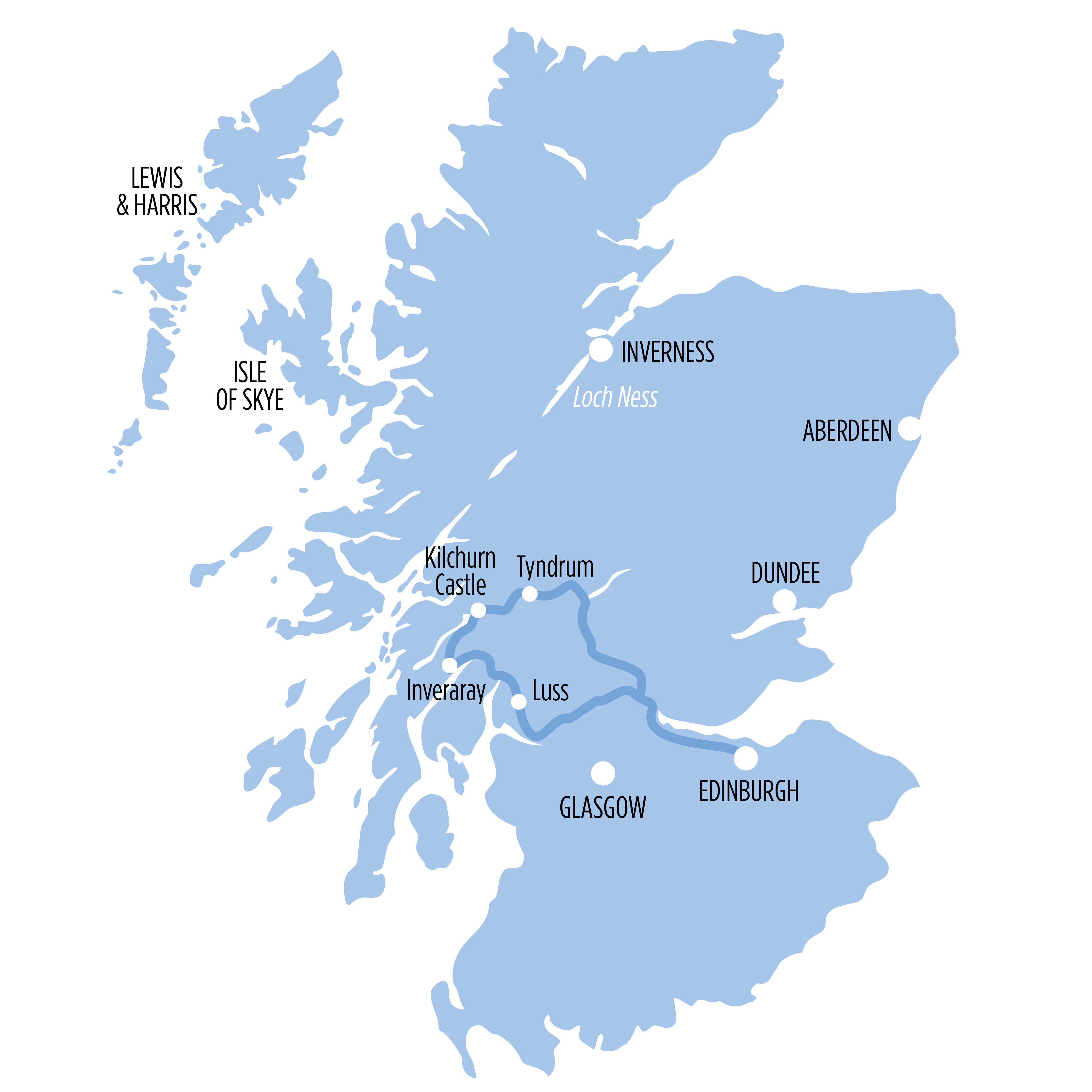 Castles, West Highlands & Loch Lomond map of route