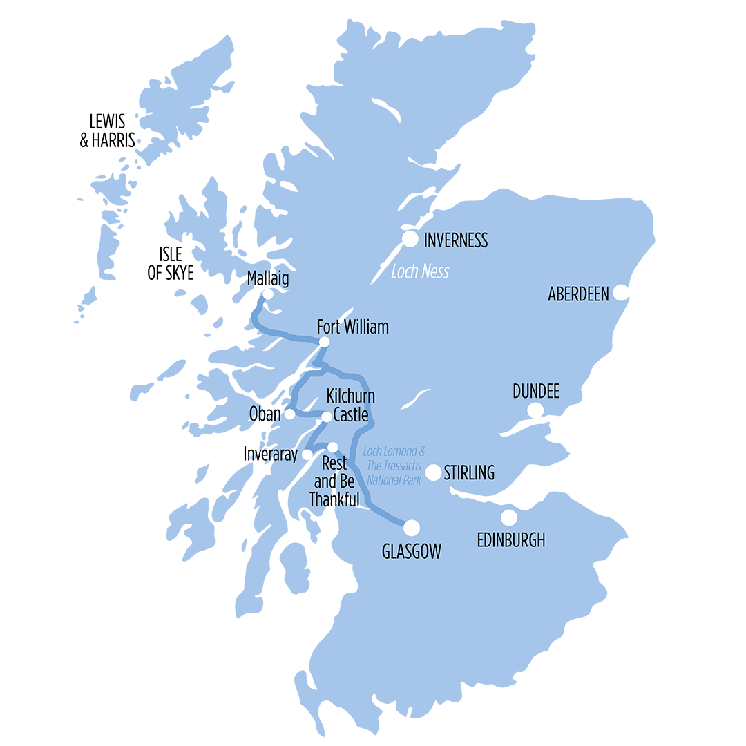 West Highlands, Glen Coe & The Jacobite Steam Train map of route