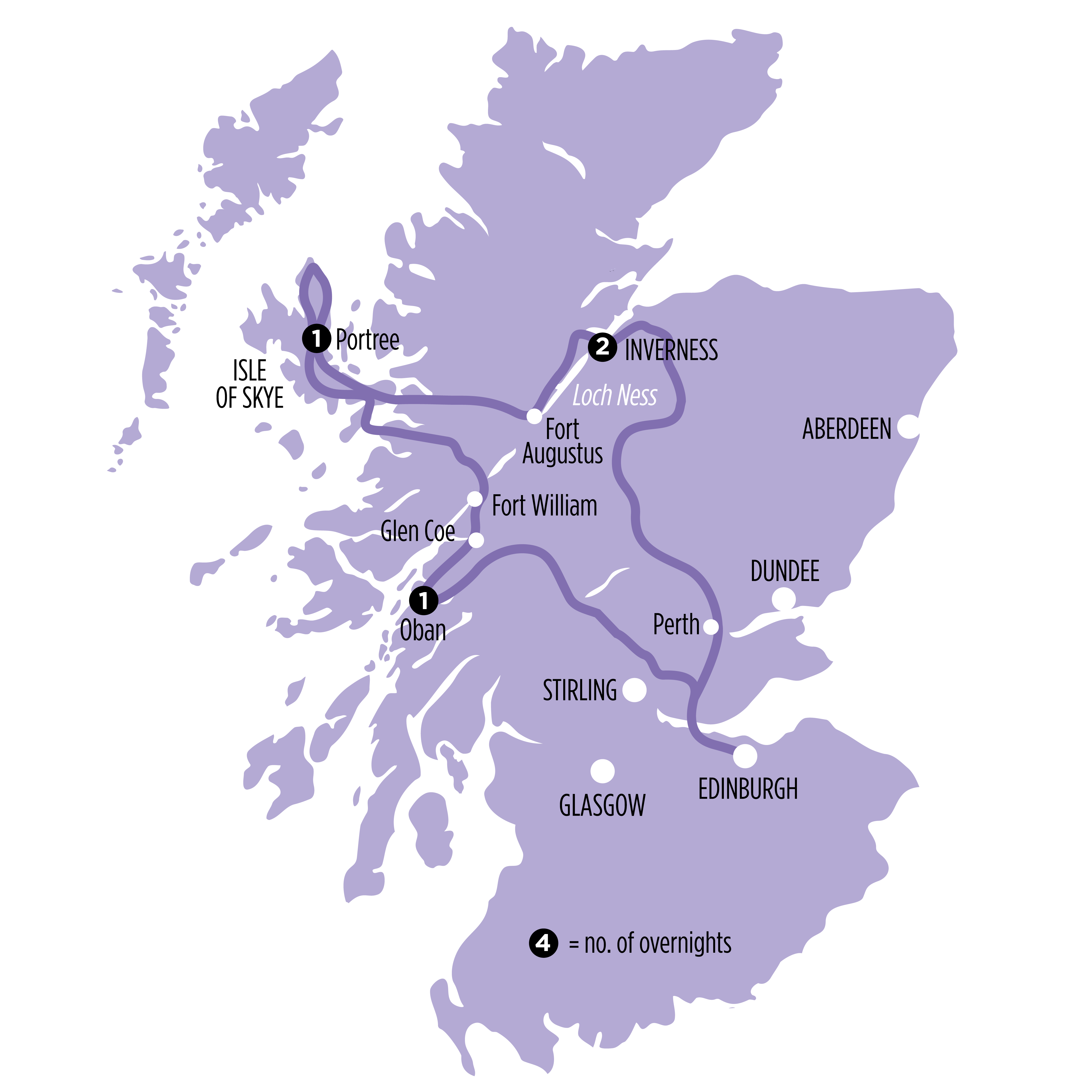 Isle of Skye, Loch Ness & Inverness  map of route