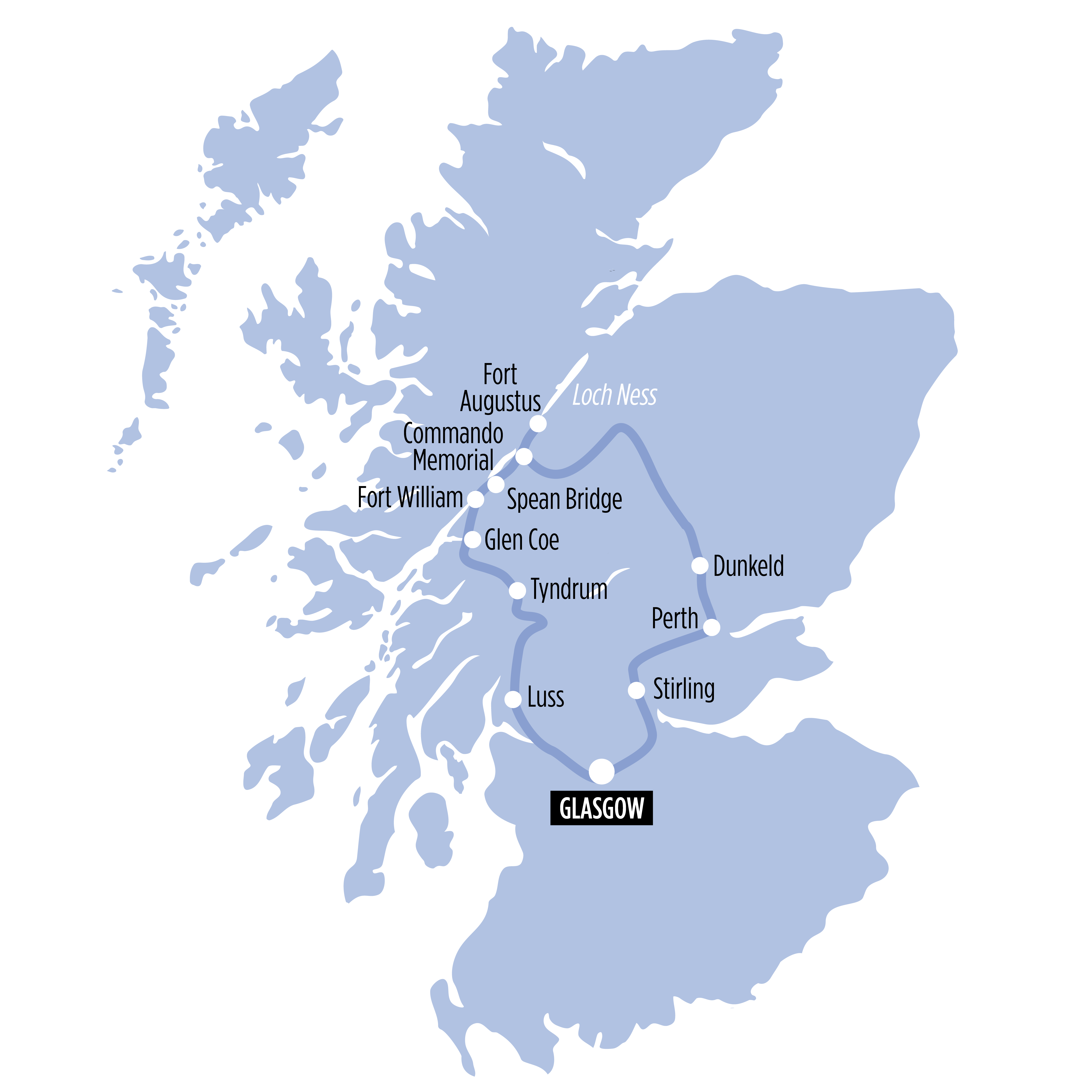 Scottish Highlands & Loch Ness map of route