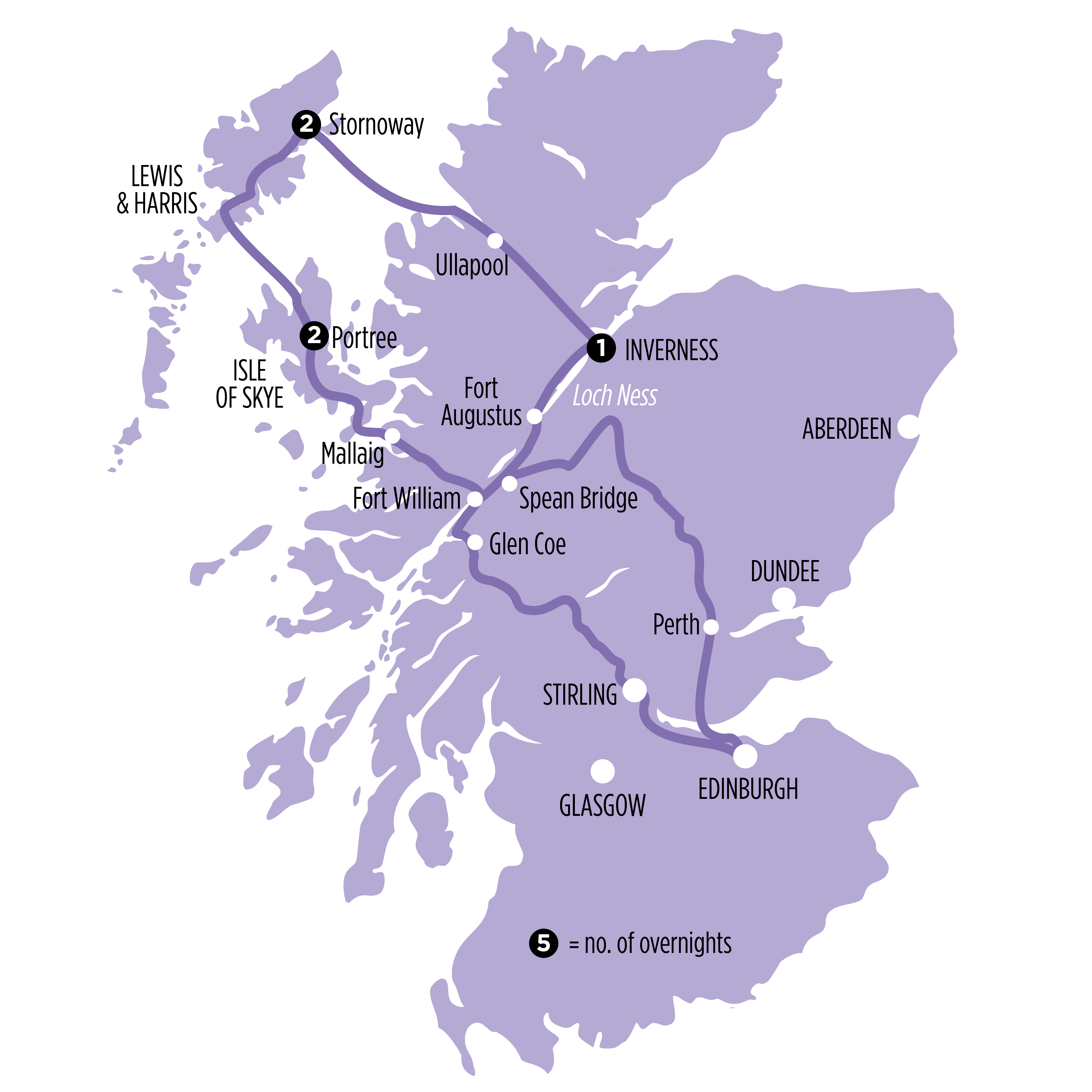 Isle of Skye & Outer Hebrides map of route