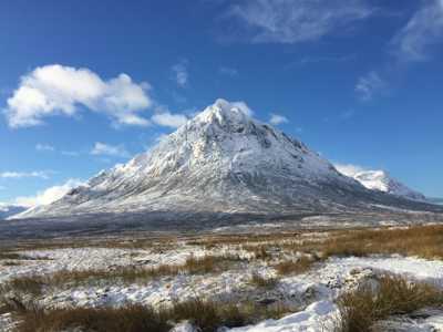 Great Glen covered in snow, showcasing a winter landscape in Scotland