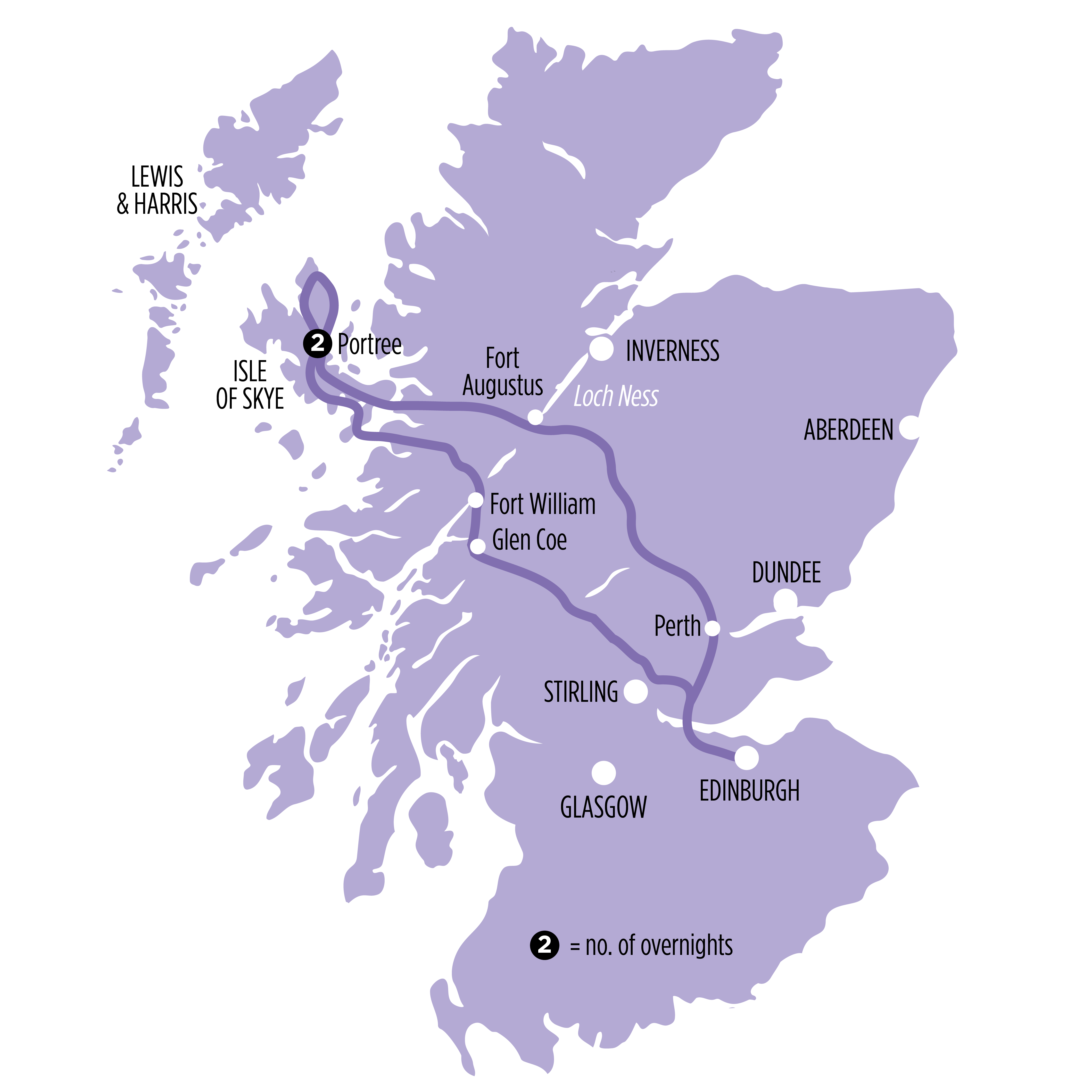 Winter Highlands & The Isle of Skye map of route