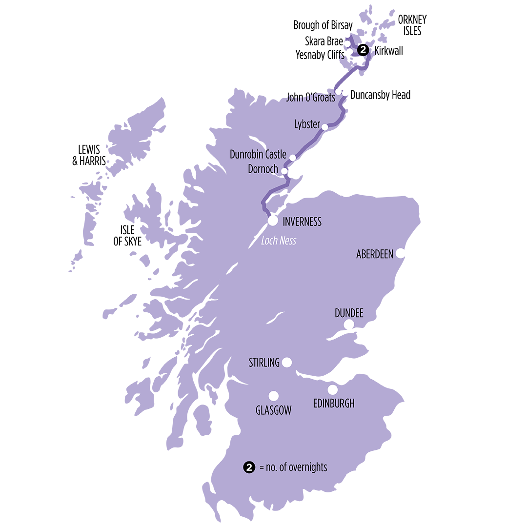 Orkney Islands & The Northern Highlands map of route