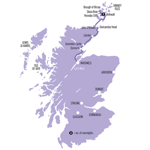 Orkney Islands & The Northern Highlands route map