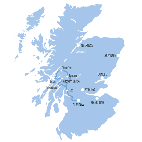 Glen Coe, Oban & Lochs route map