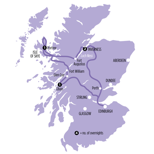 Isle of Skye, Loch Ness & Inverness  route map