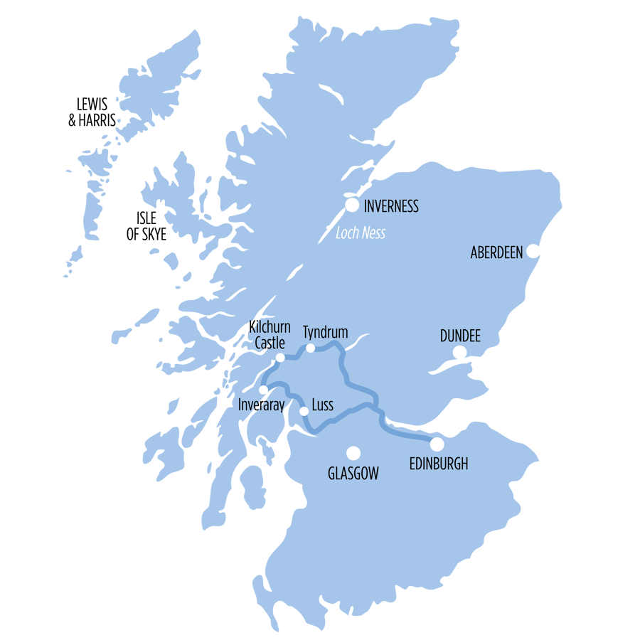 Route map for Castles, West Highlands & Loch Lomond