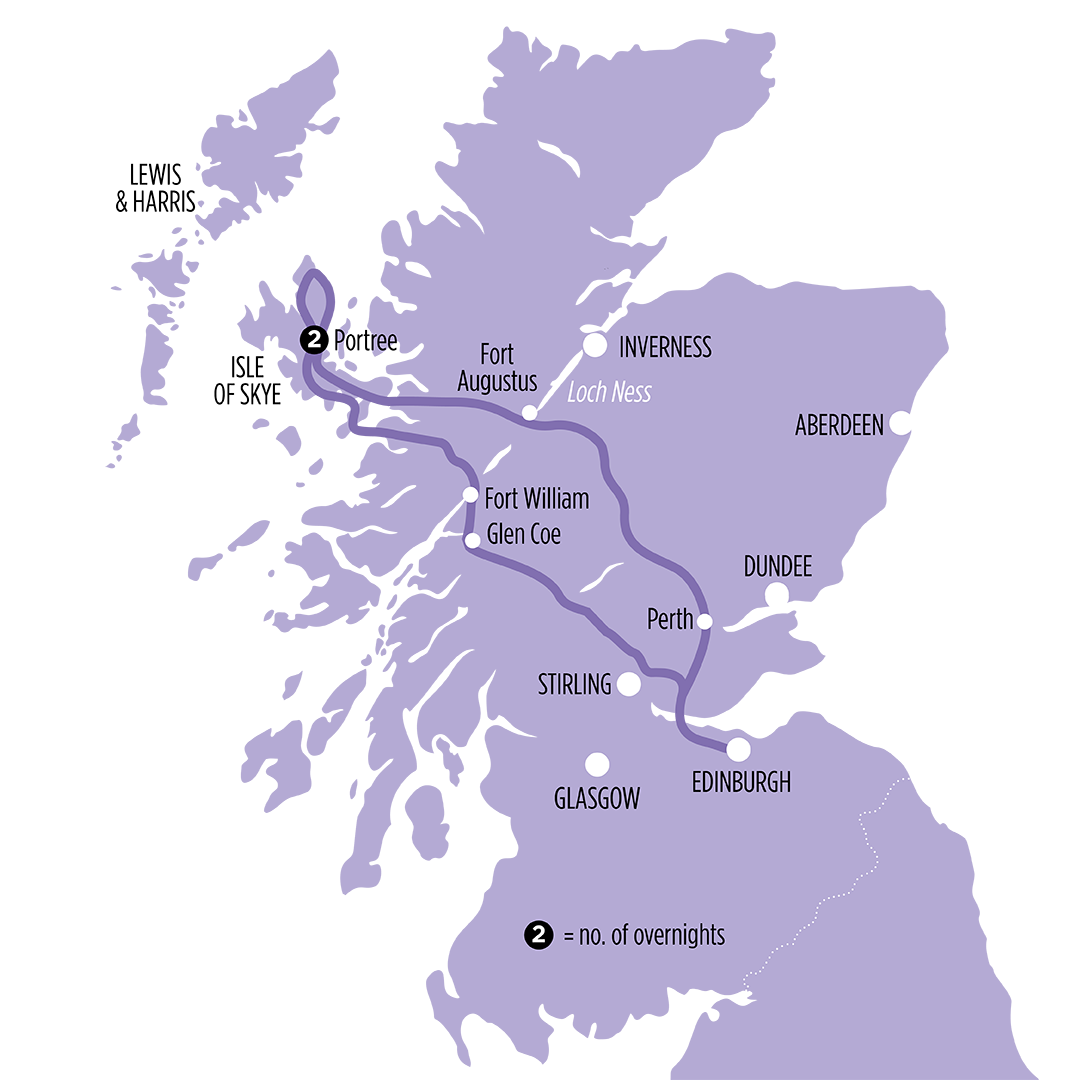 Isle of Skye & The Highlands map of route