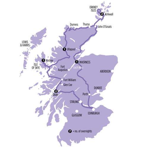 Isle of Skye, Orkney & North Coast 500 route map
