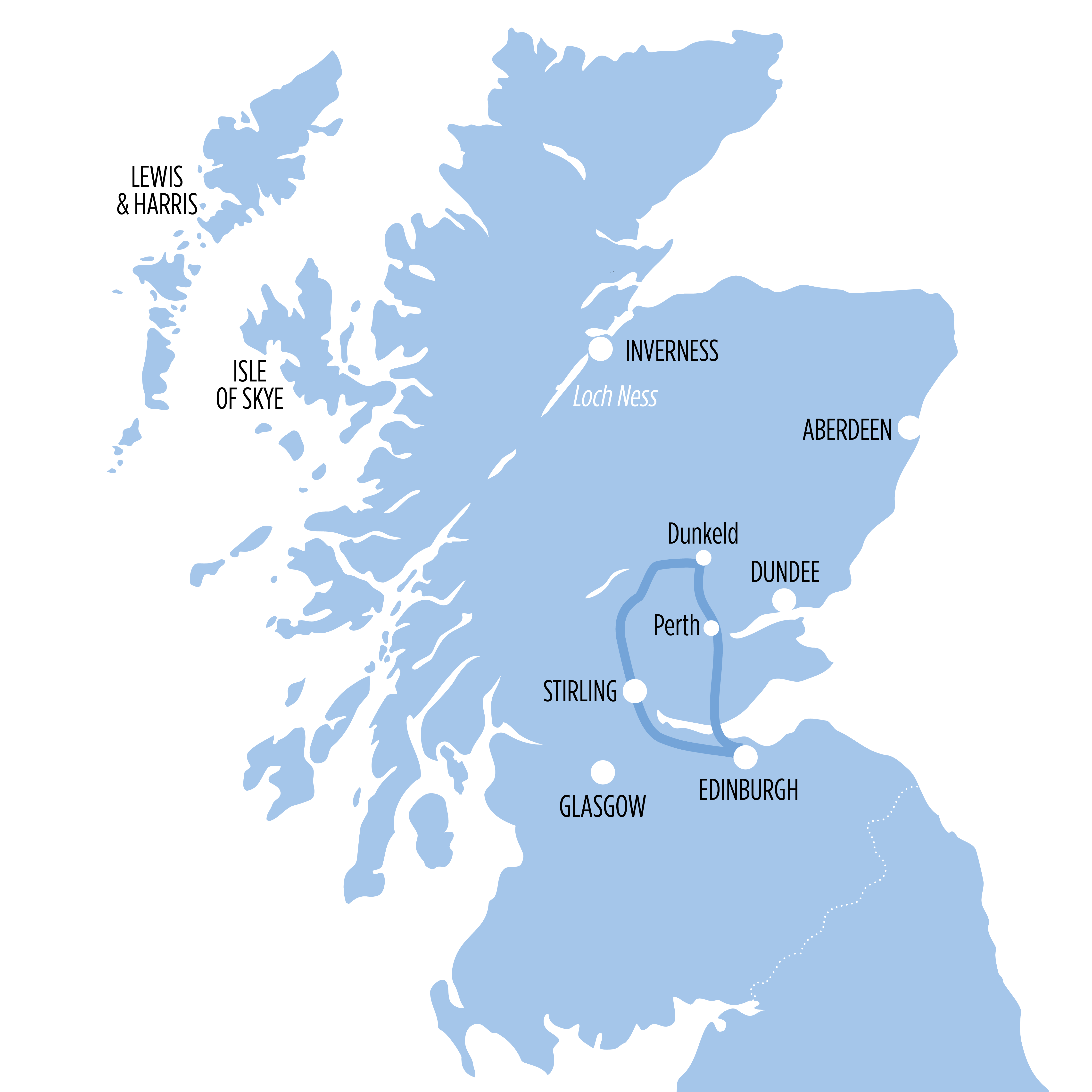 Whisky & Waterfalls map of route