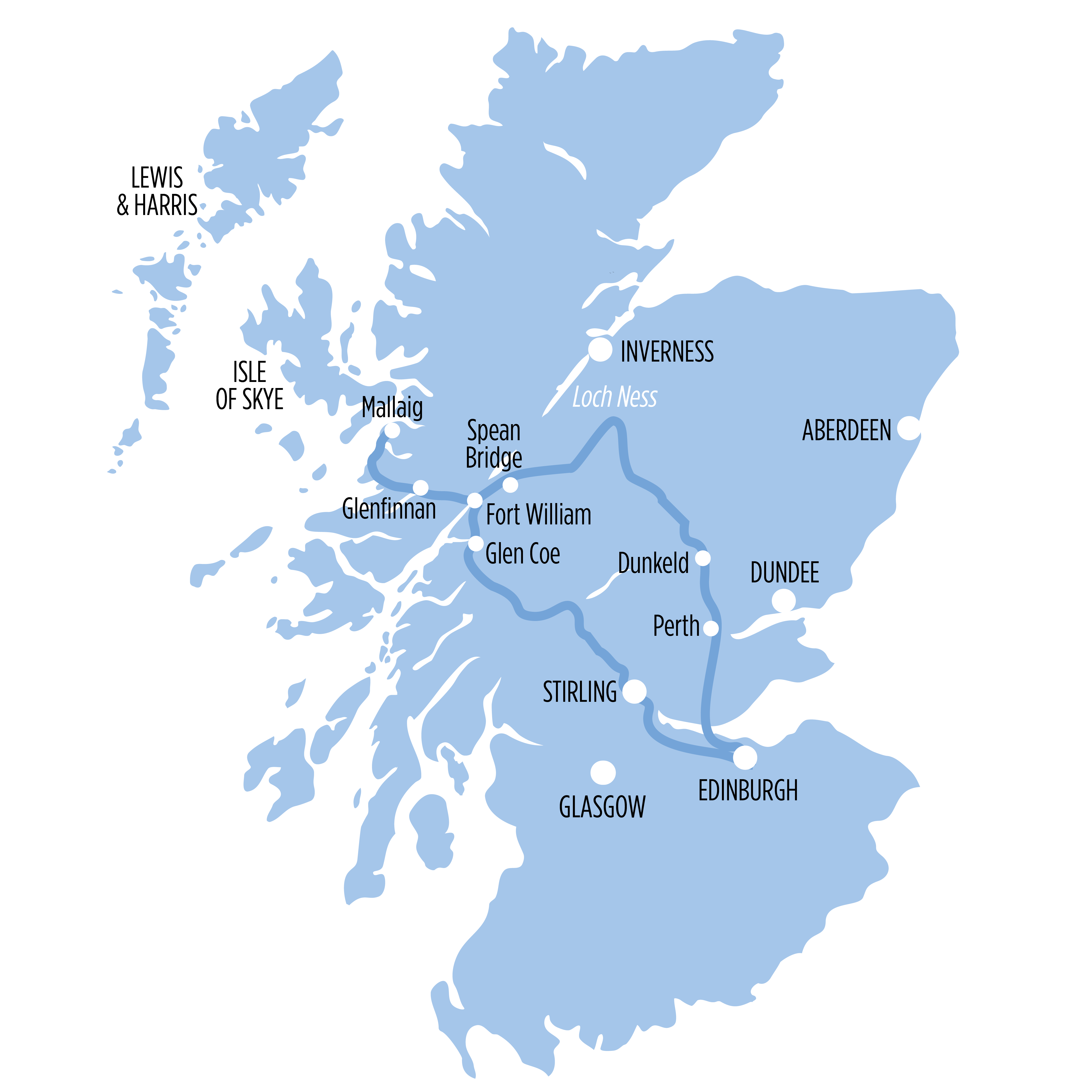 Scottish Highlands & Jacobite Steam Train map of route