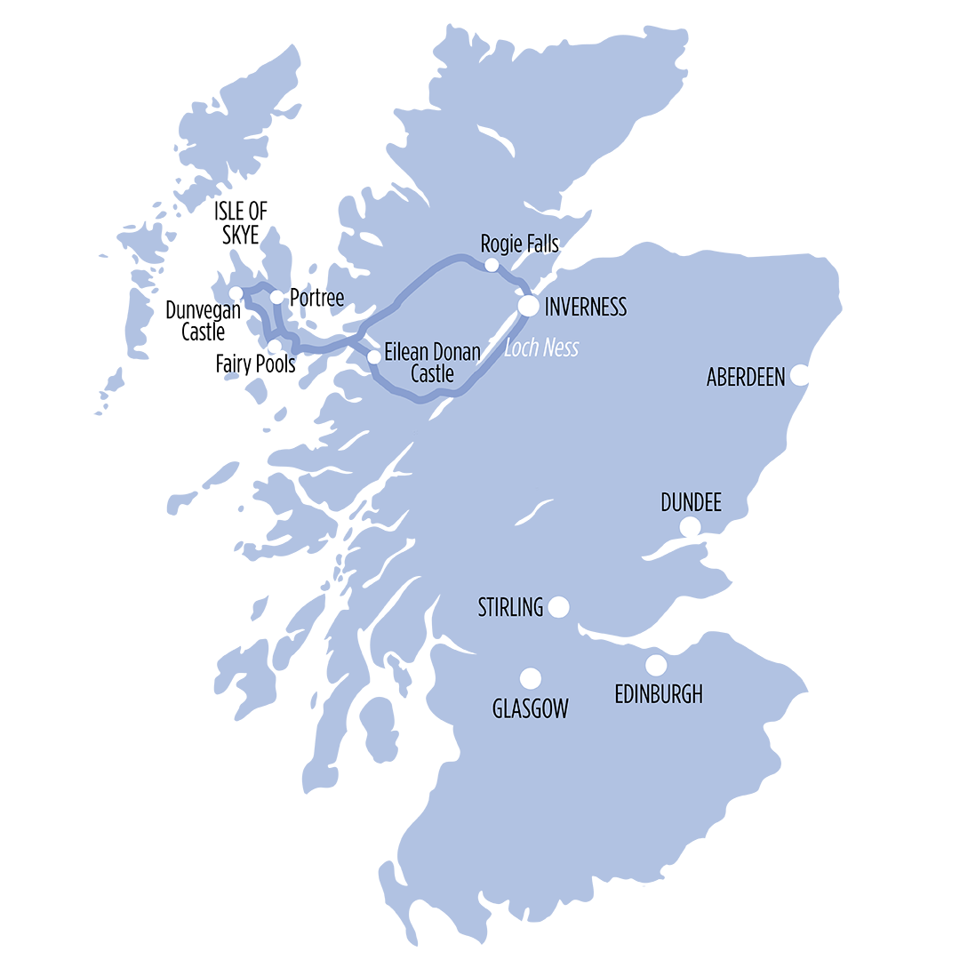 The Fairy Pools, Isle of Skye & Dunvegan Castle map of route
