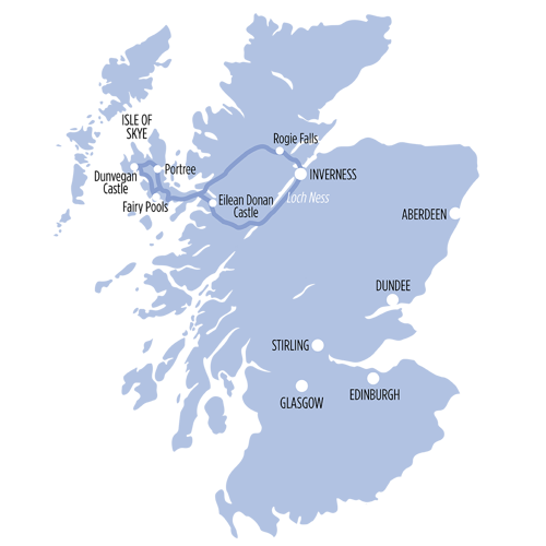 The Fairy Pools, Isle of Skye & Dunvegan Castle route map