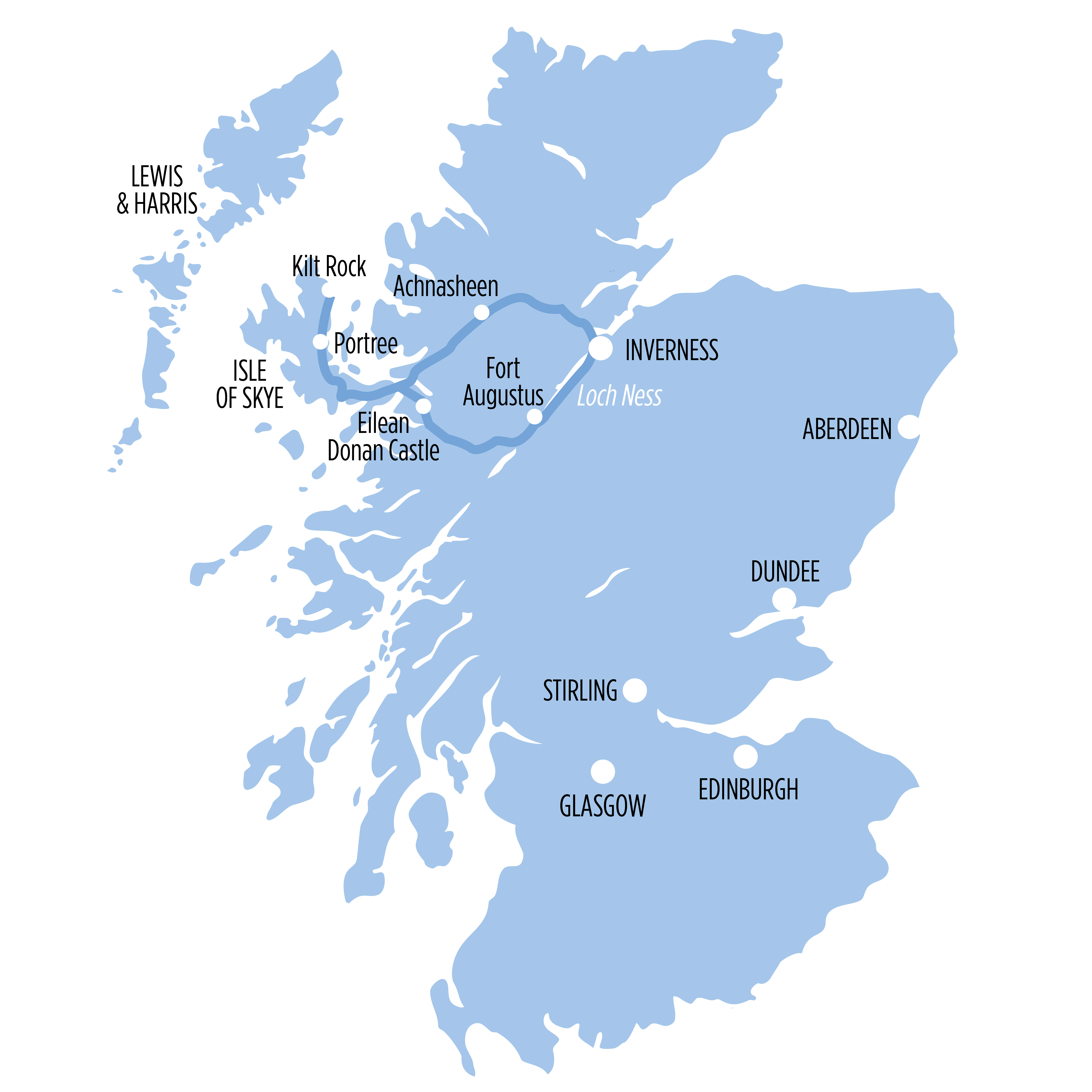 Isle of Skye & Eilean Donan Castle map of route