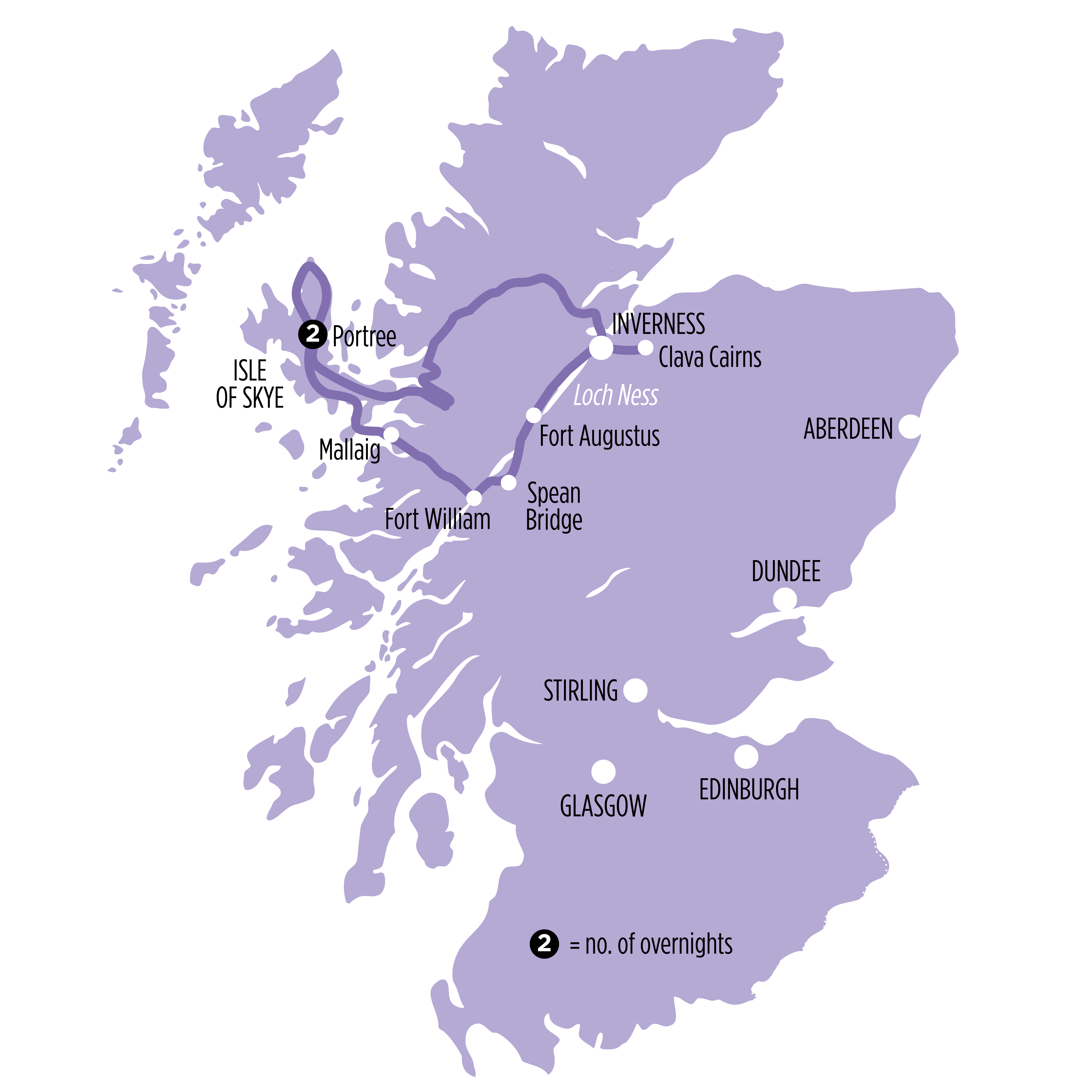 Isle of Skye, Loch Ness & The West Highlands map of route