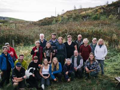 Volunteer group gathered with the local community of Sleat on isle of Skye